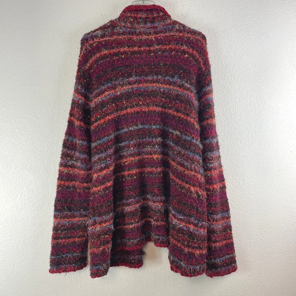 Coldwater Creek Cardigan 3X Red Multicolored Eyelash Knit Grannycore Boho Fuzzy